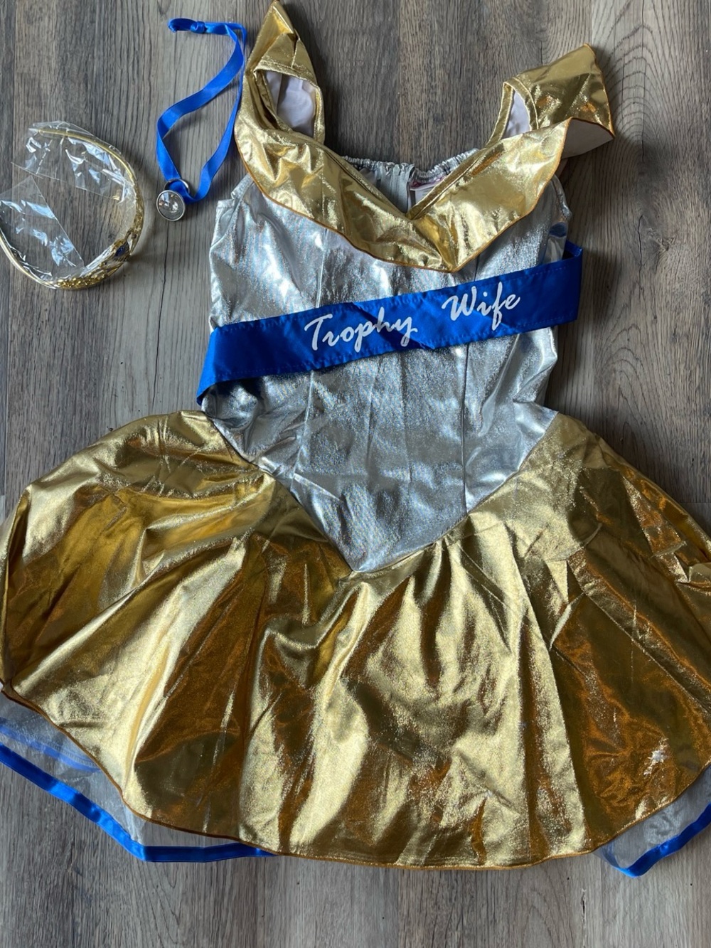 Dreamgirl Gold and Silver 'Trophy Wife' Pageant Costume with Blue Sash